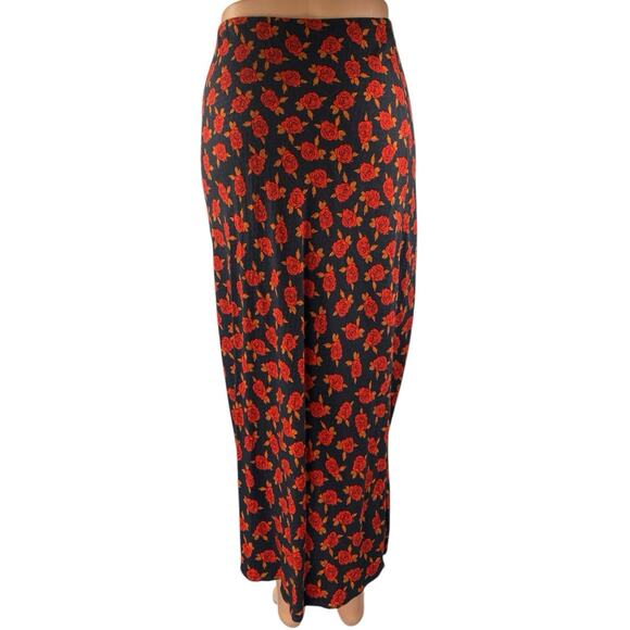 Urban Outfitters Black Multicolor Floral Roses Side Slip Midi Slip Skirt Size S - Picture 3 of 4